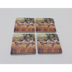 Set 4 Square Stone Screencraft Tileworks Coasters Ross B Young Quail Hunting Dog
